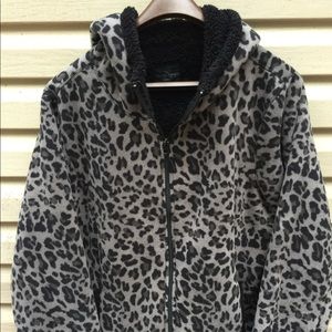 Fleece Winter Gray Leopard Print Winter Jacket.